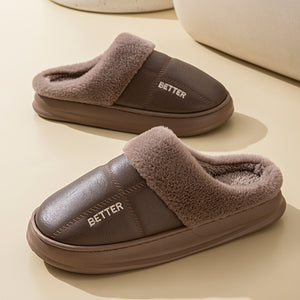 Men's Extra Large PU Slip-On Slippers with Plush Lining