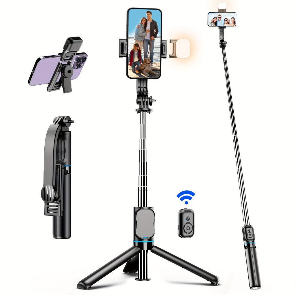 42" Selfie Stick Tripod with Fill Light Extendable Phone Tripod Stand