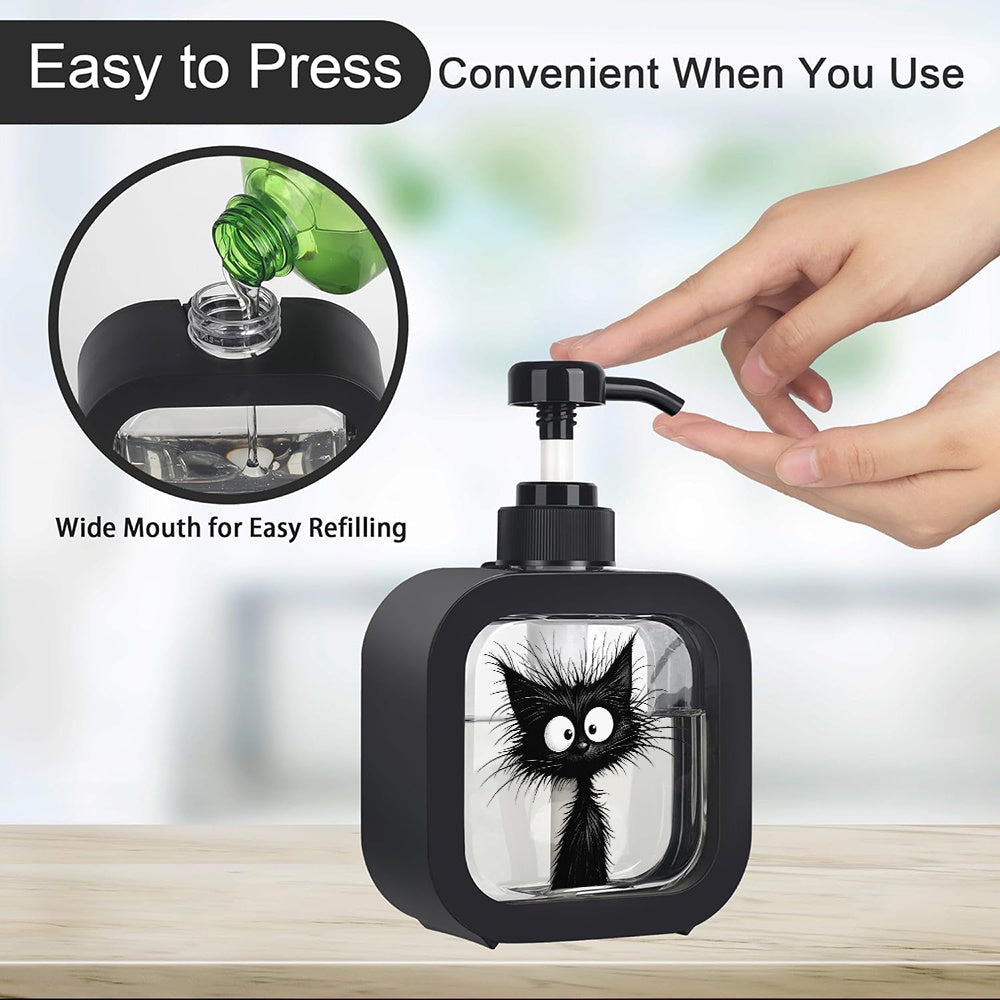Cat-Shaped Soap Dispenser with Pump - Black & White Kitten Hand Soap Bottle, Cute Dispenser