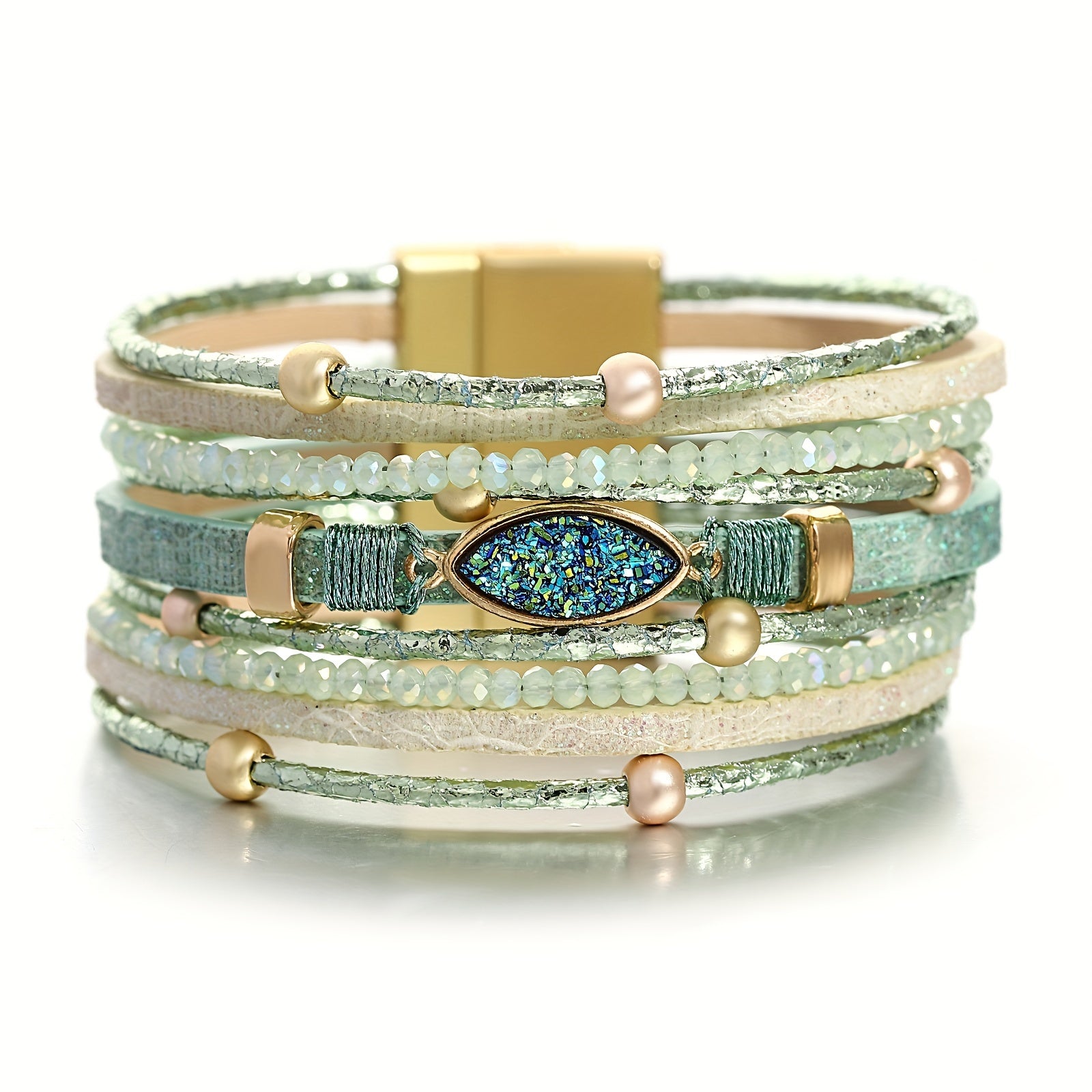 1pc Boho Resin Stone & Synthetic Leather Multilayer Wrap Bracelet for Women