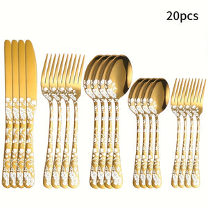 20/30/40pcs Elegant Golden Stainless Steel Cutlery Set