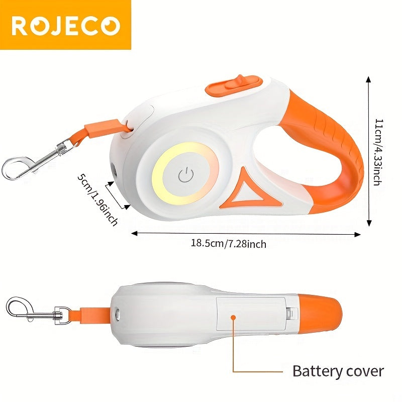 ROJECO 16ft Retractable Dog Leash with LED Flashlight - Hands-Free