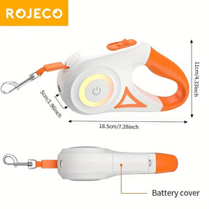 ROJECO 16ft Retractable Dog Leash with LED Flashlight - Hands-Free