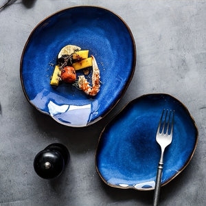 4pcs Cat Eye Blue Color Nordic Ceramic Dinnerware
