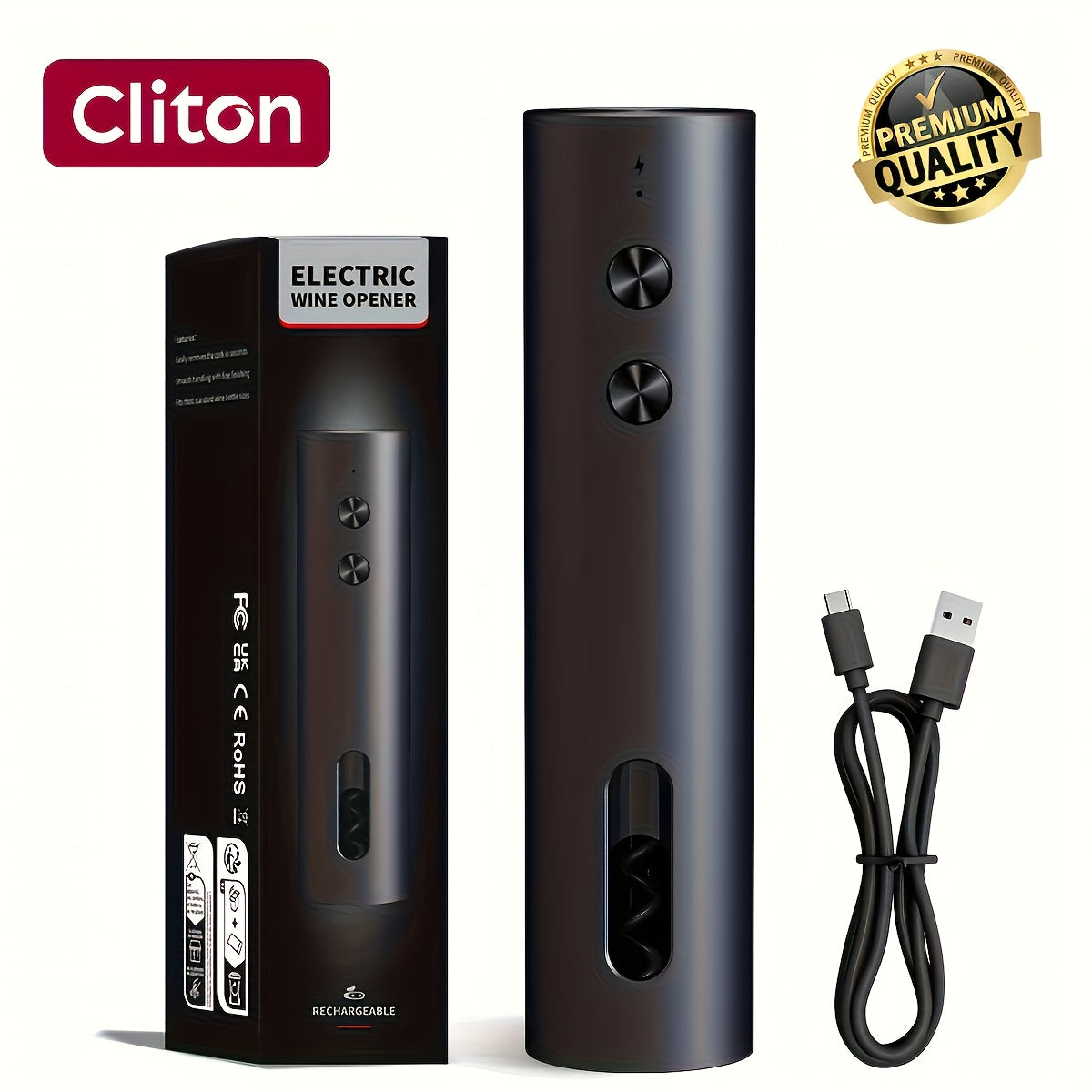 Single/Gift Set Option, Rechargeable Electric Wine Opener with Foil Cutter, Wine Pourer, Vacuum Stopper and Storage Base