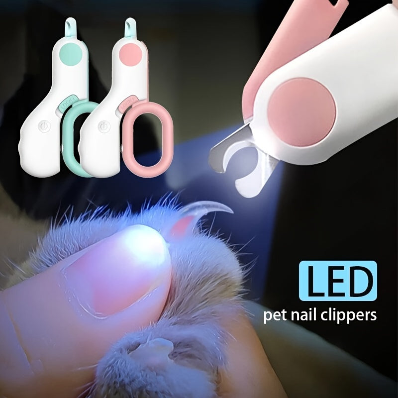 1pc Cat & Rabbit Nail Clipper with LED Light - Battery-Powered Stainless Steel Pet Nail Trimmer