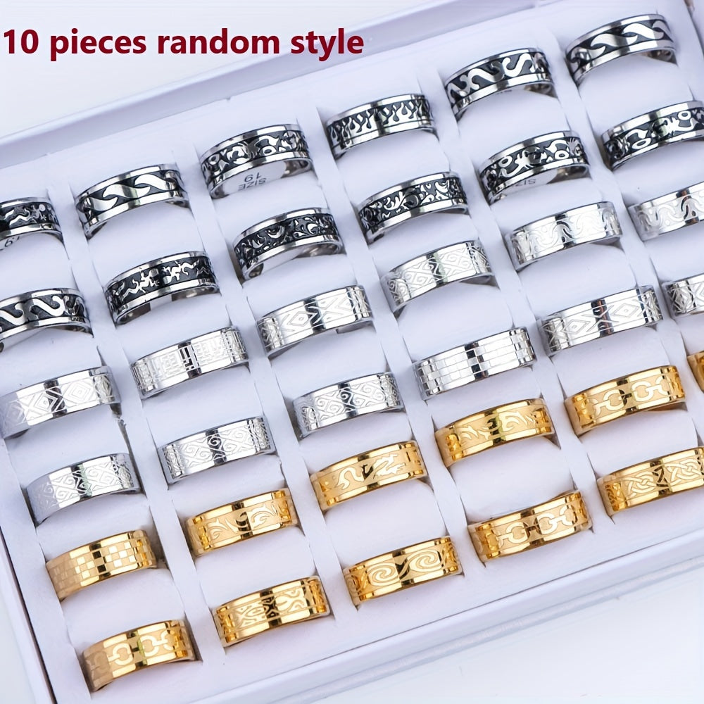 10pcs/Lot - Fashion Retro Three Color Oil Dripping - Stainless Steel Rings for Men Women