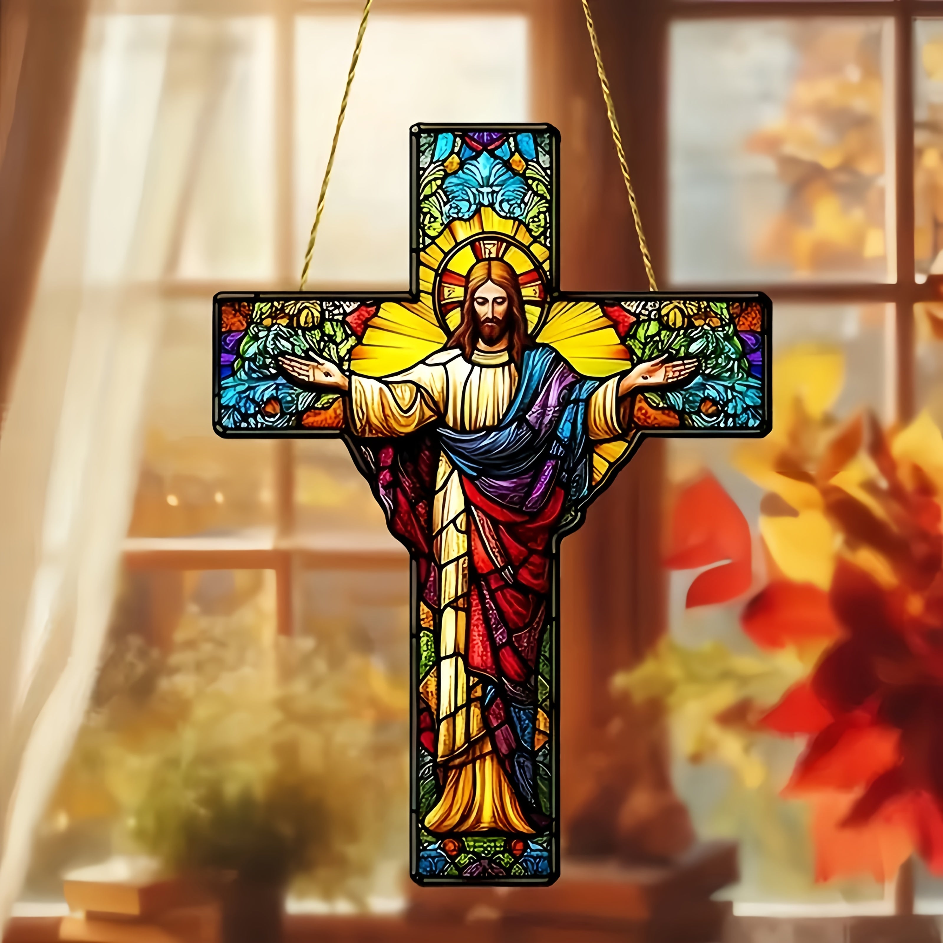 2D Flat, 2D Flat Acrylic "Cross" Hanging Ornament - Sun Catcher for Christmas and Easter