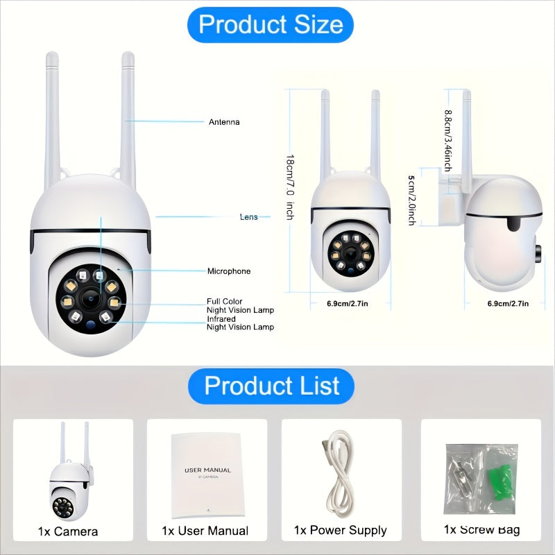 FHD Wireless WiFi Full HD Smart Security Camera - Indoor/Outdoor Use