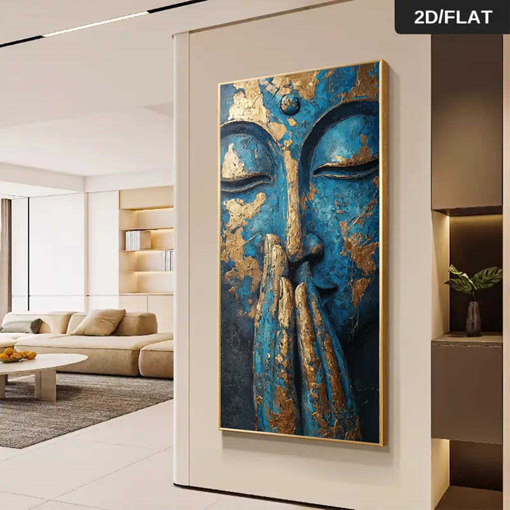 2D Flat, Large Modern Statue Canvas - Blue & Golden Hands