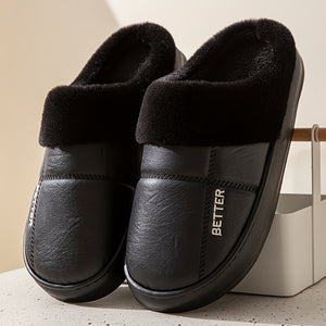 Men's Extra Large PU Slip-On Slippers with Plush Lining