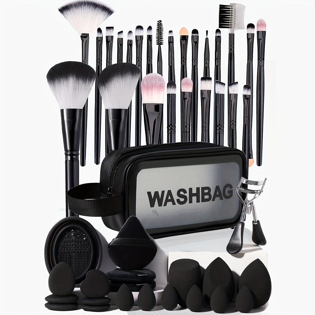 The Makeup Tool Set Includes Makeup Brushes, a Toiletry Bag, an Eyelash Curler and more