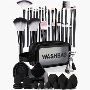 The Makeup Tool Set Includes Makeup Brushes, a Toiletry Bag, an Eyelash Curler and more