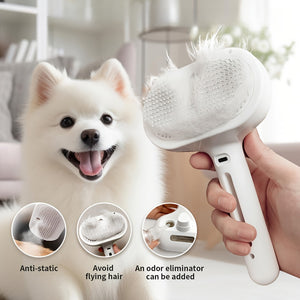 3-in-1 Cat Steam Brush with USB Charging, Stainless Steel Bristles & Release Button