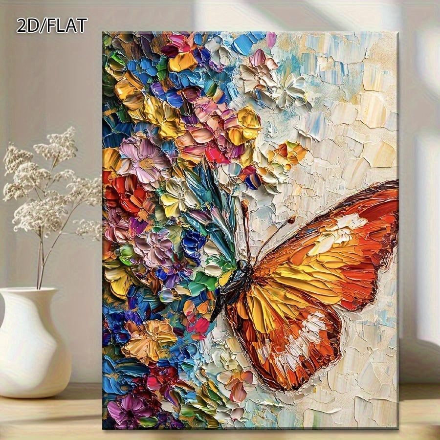 2D/FLAT Colorful Butterfly and Floral Flat High-Definition Print Modern Abstract Canvas