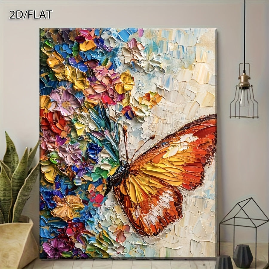 2D/FLAT Colorful Butterfly and Floral Flat High-Definition Print Modern Abstract Canvas