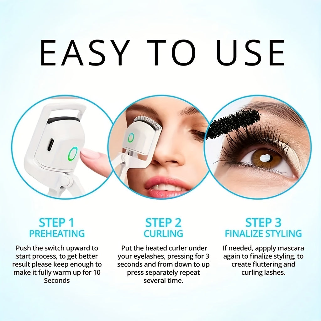ABS Electric Eyelash Curler - Long-Lasting Curling Device with USB Rechargeable Battery