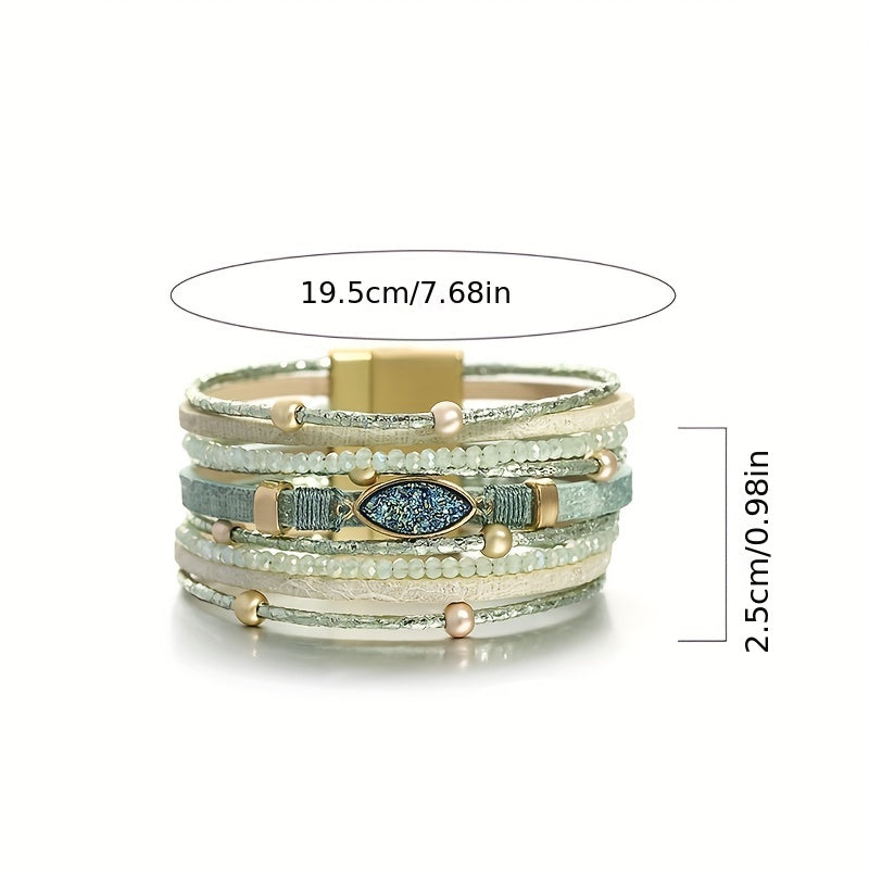 1pc Boho Resin Stone & Synthetic Leather Multilayer Wrap Bracelet for Women