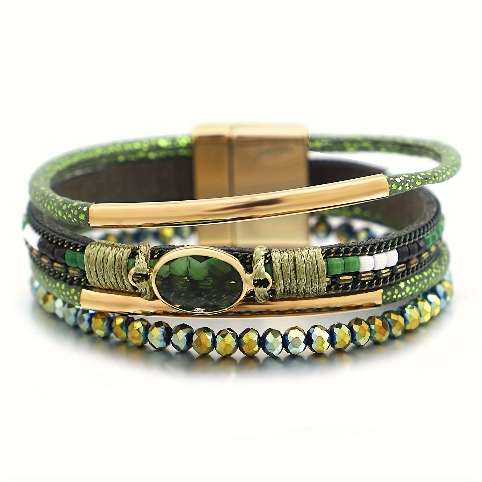 1pc Women's Bohemian Vintage Multilayer Synthetic Leather Wrap Bracelet