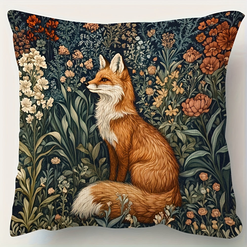 1pc William Morris Fox & Floral Decorative Pillowcase Suitable for Sofa Bed Chair