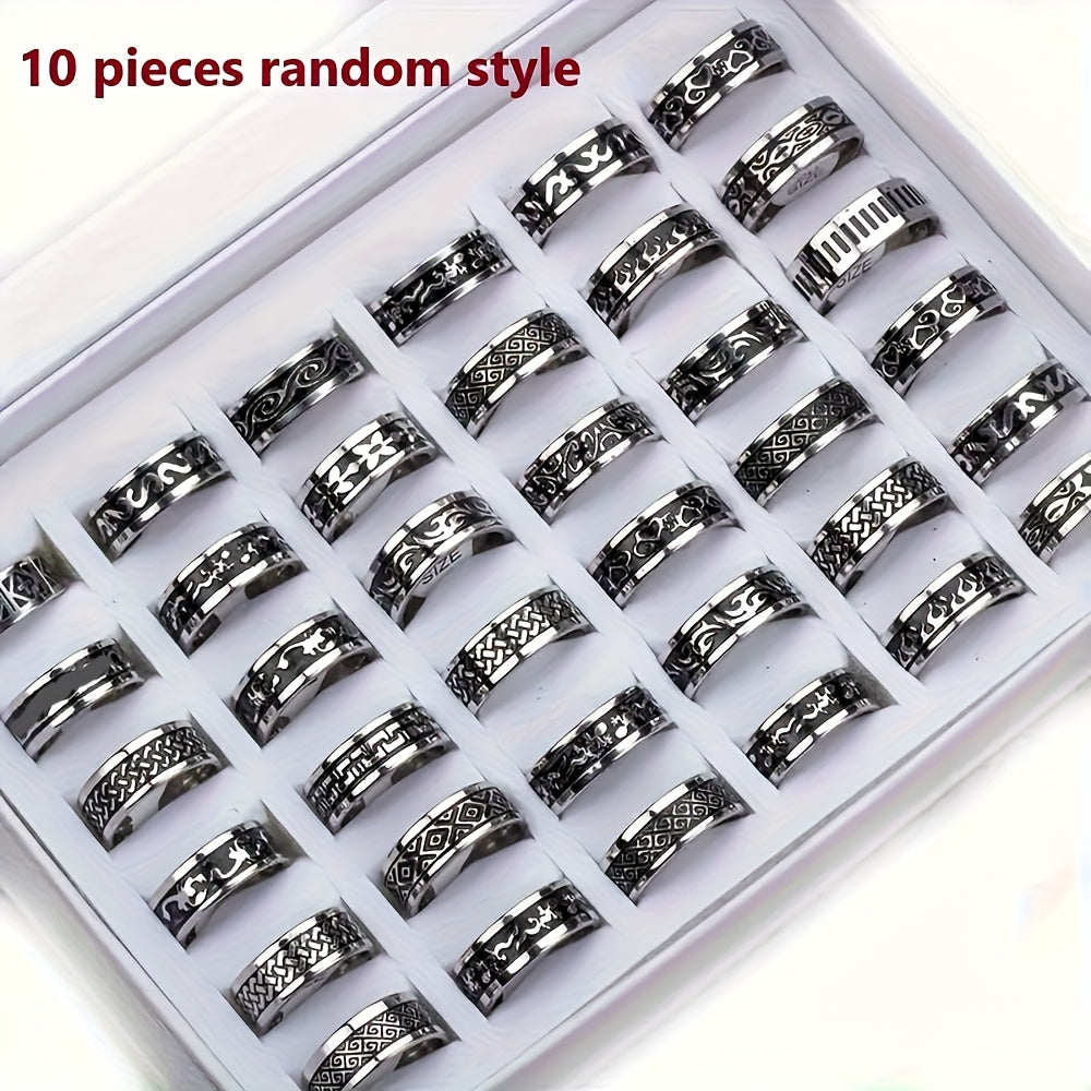 10pcs/Lot - Fashion Retro Three Color Oil Dripping - Stainless Steel Rings for Men Women