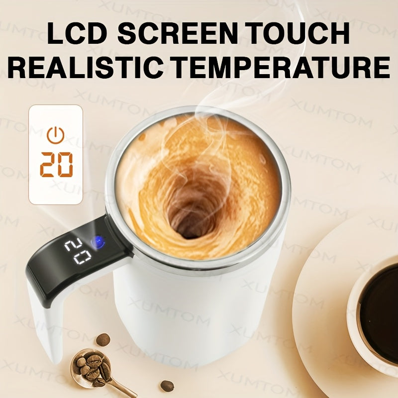 1 Automatic Stirring Coffee Cup with Temperature Display, USB Rechargeable