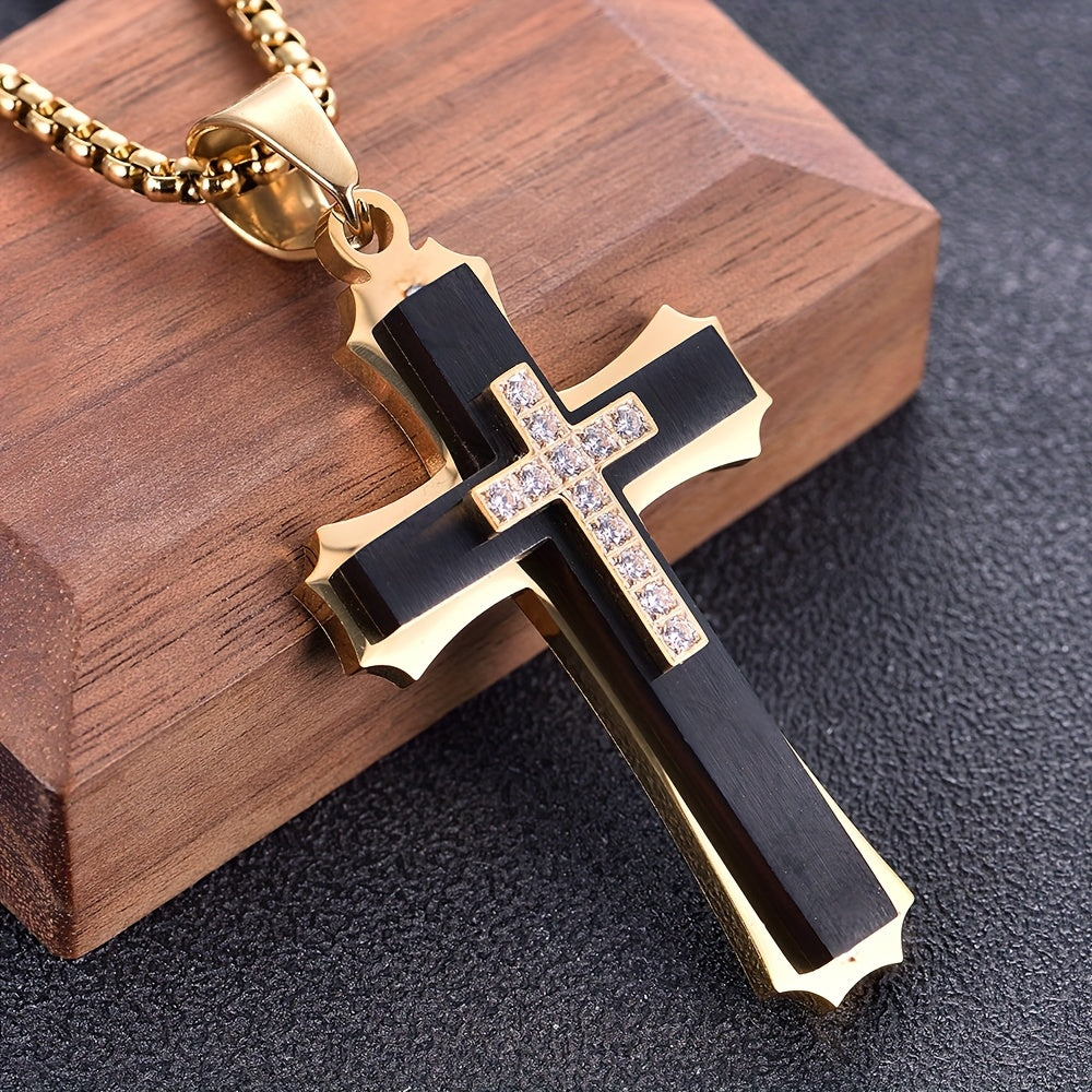 Men's Cross -Layer Necklace with Synthetic Cross Pendant