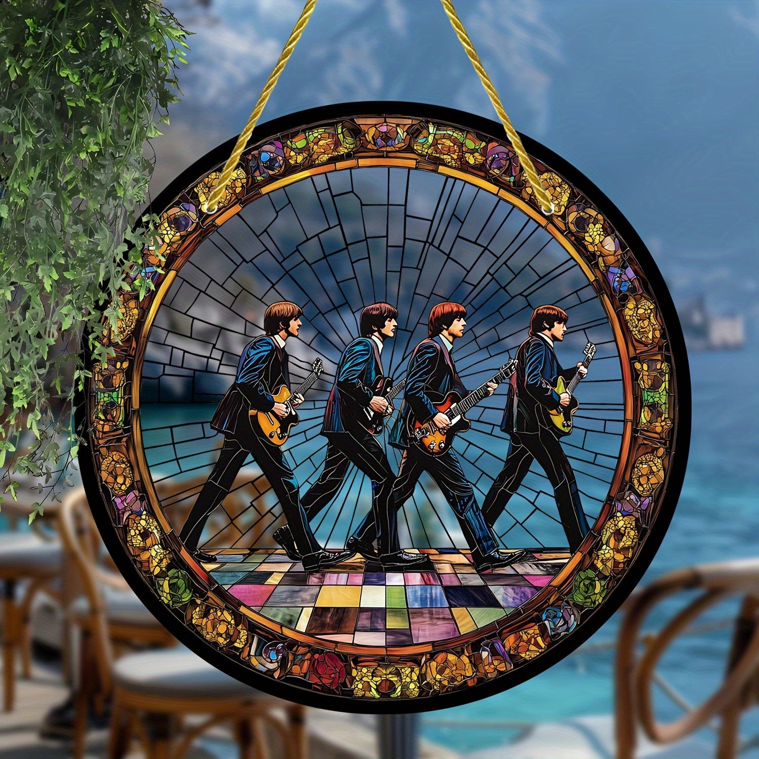 2D Flat, 2D Flat Display 8-Inch Acrylic Round Sun Catcher, Music Legend Stained Glass Style