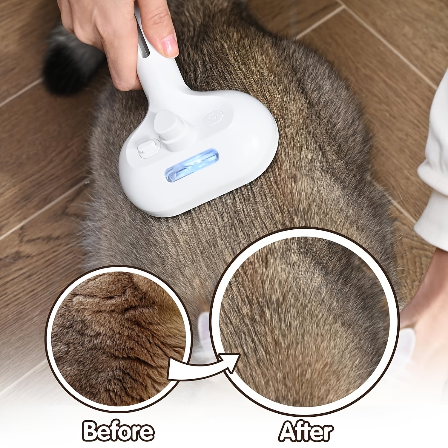 3-in-1 Cat Steam Brush with USB Charging, Stainless Steel Bristles & Release Button