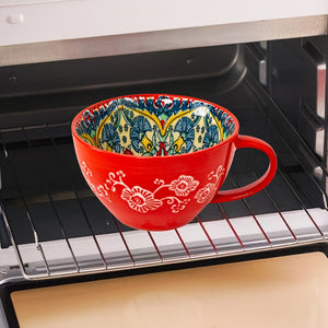 2pcs Bohemian Ceramic Mugs, 13.5oz Large Capacity