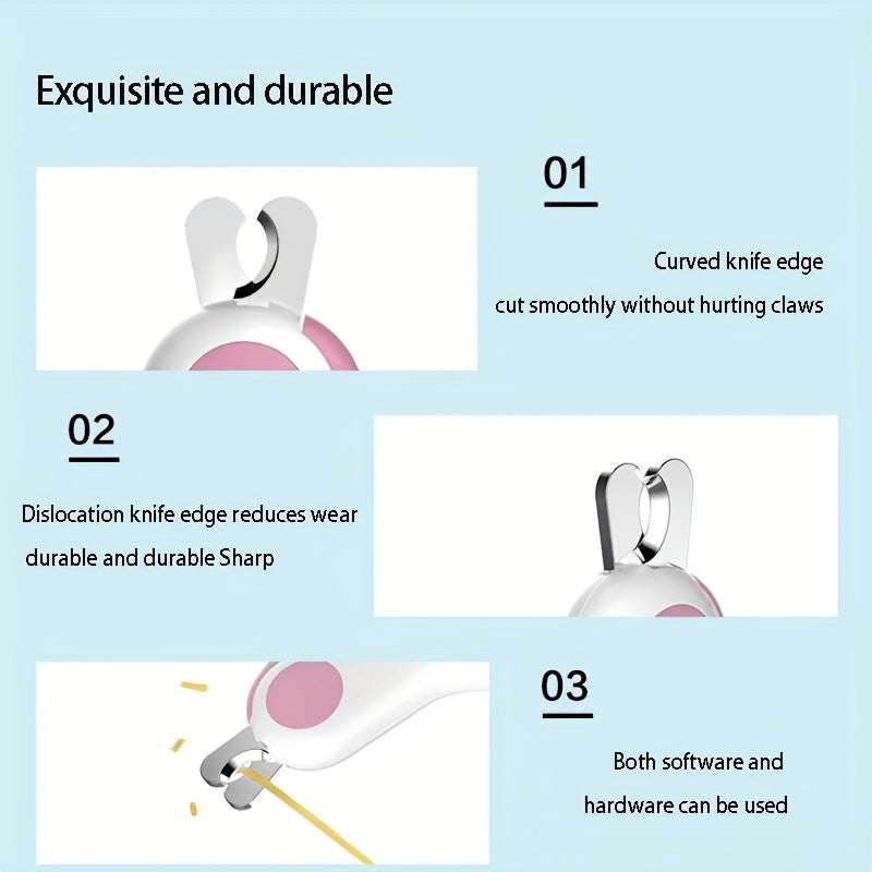 1pc Cat & Rabbit Nail Clipper with LED Light - Battery-Powered Stainless Steel Pet Nail Trimmer