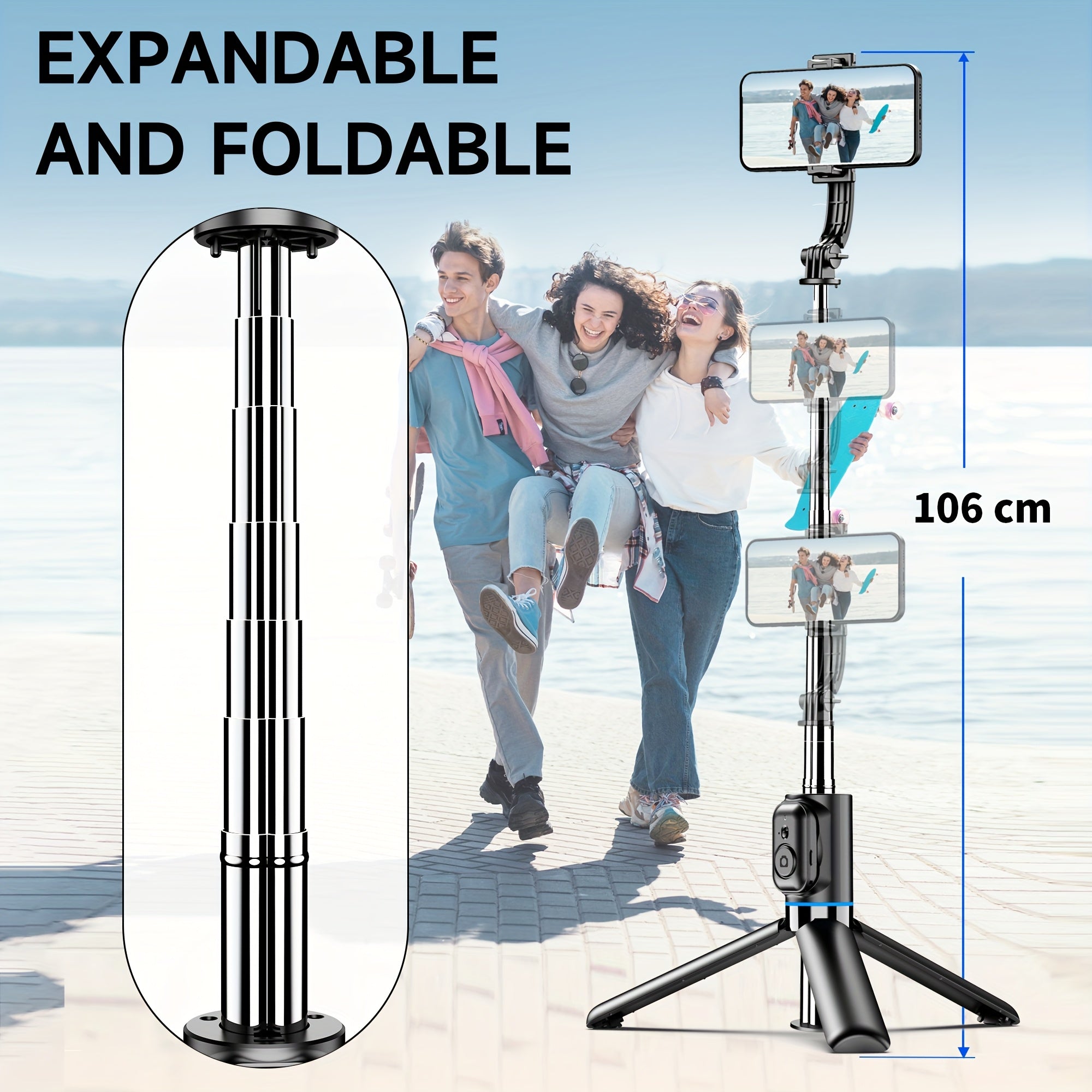 42" Selfie Stick Tripod with Fill Light Extendable Phone Tripod Stand