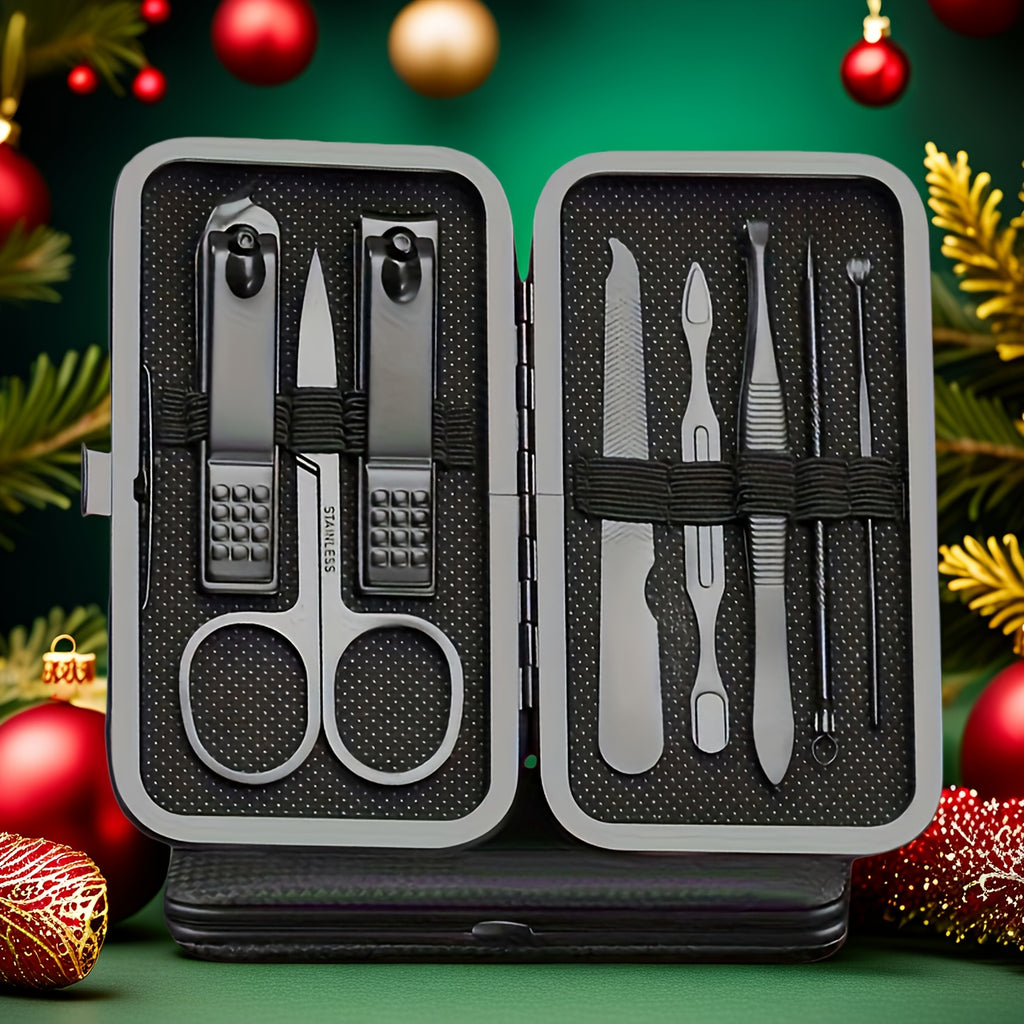 Men's Black Stainless Steel 3-in-1 Nail Clipper Set with Storage Case