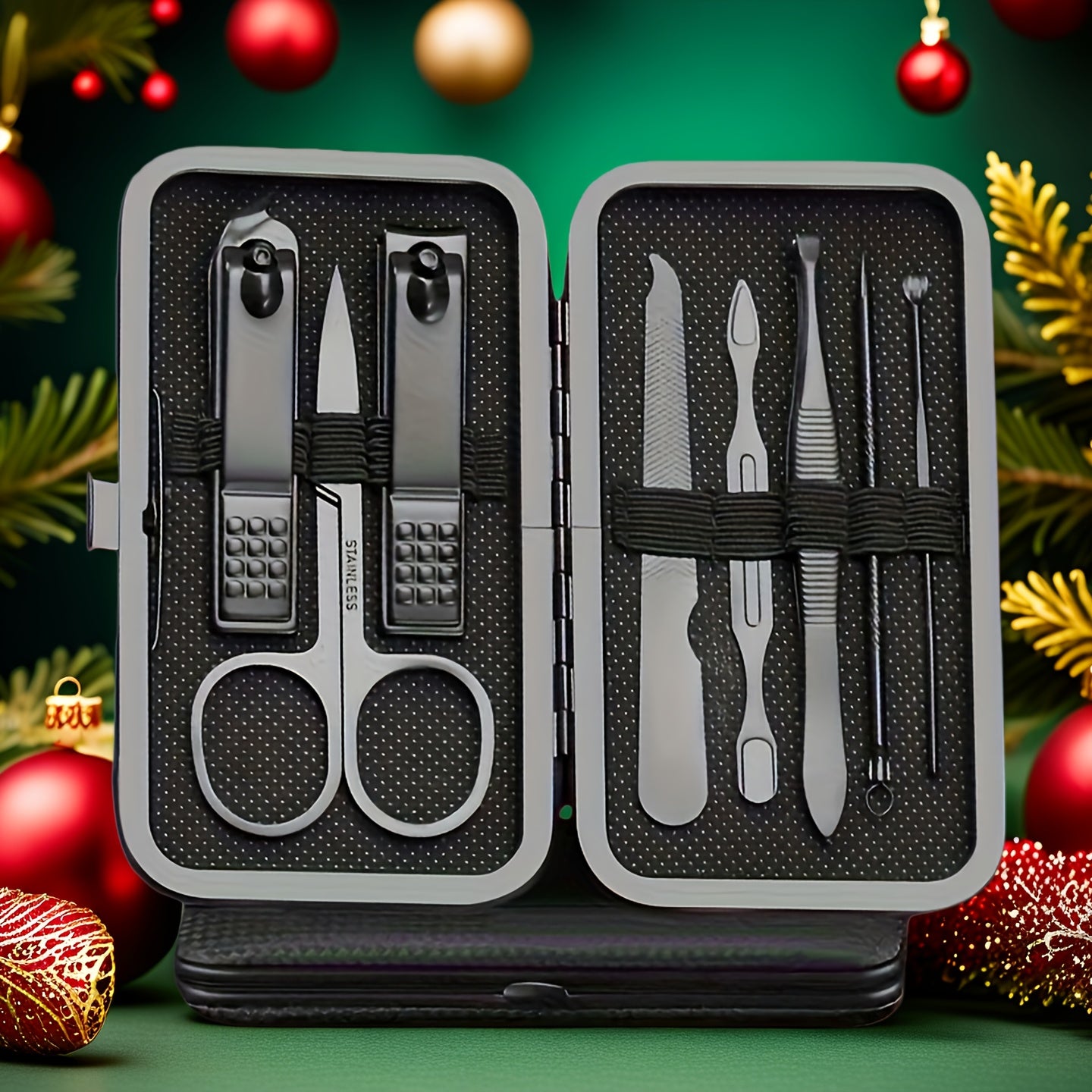 Men's Black Stainless Steel 3-in-1 Nail Clipper Set with Storage Case