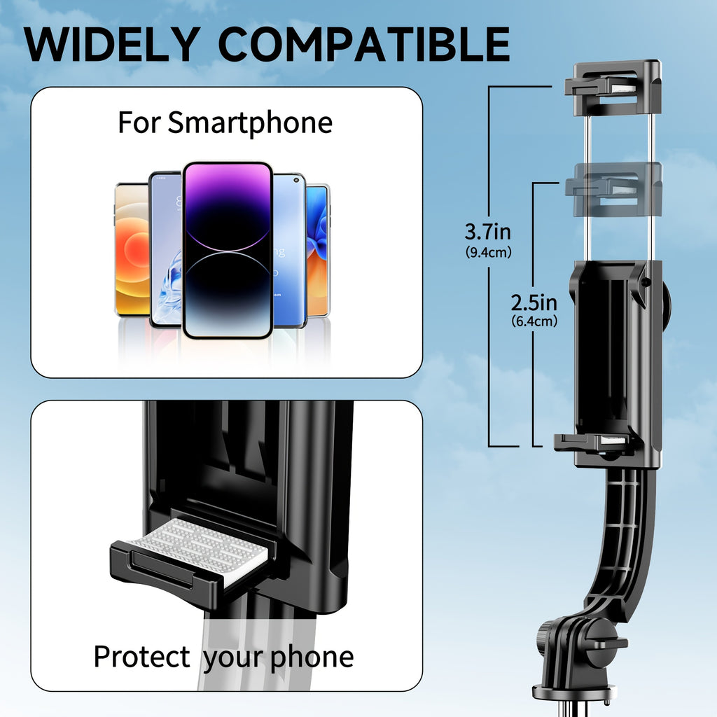 42" Selfie Stick Tripod with Fill Light Extendable Phone Tripod Stand