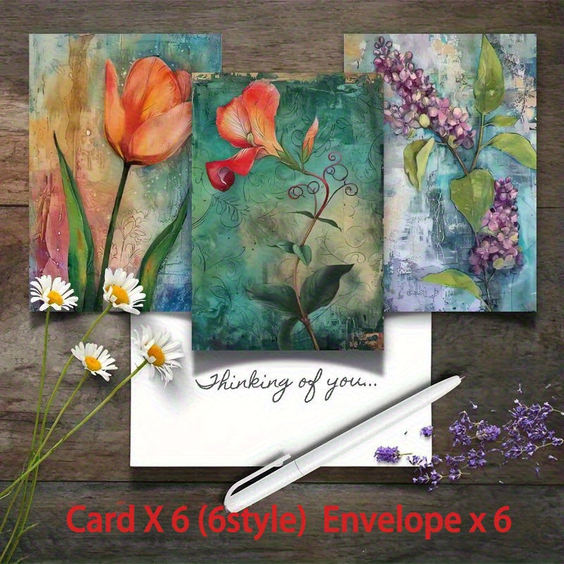 12 Spring Floral Greeting Cards Include 6 Cards and 6 Envelopes