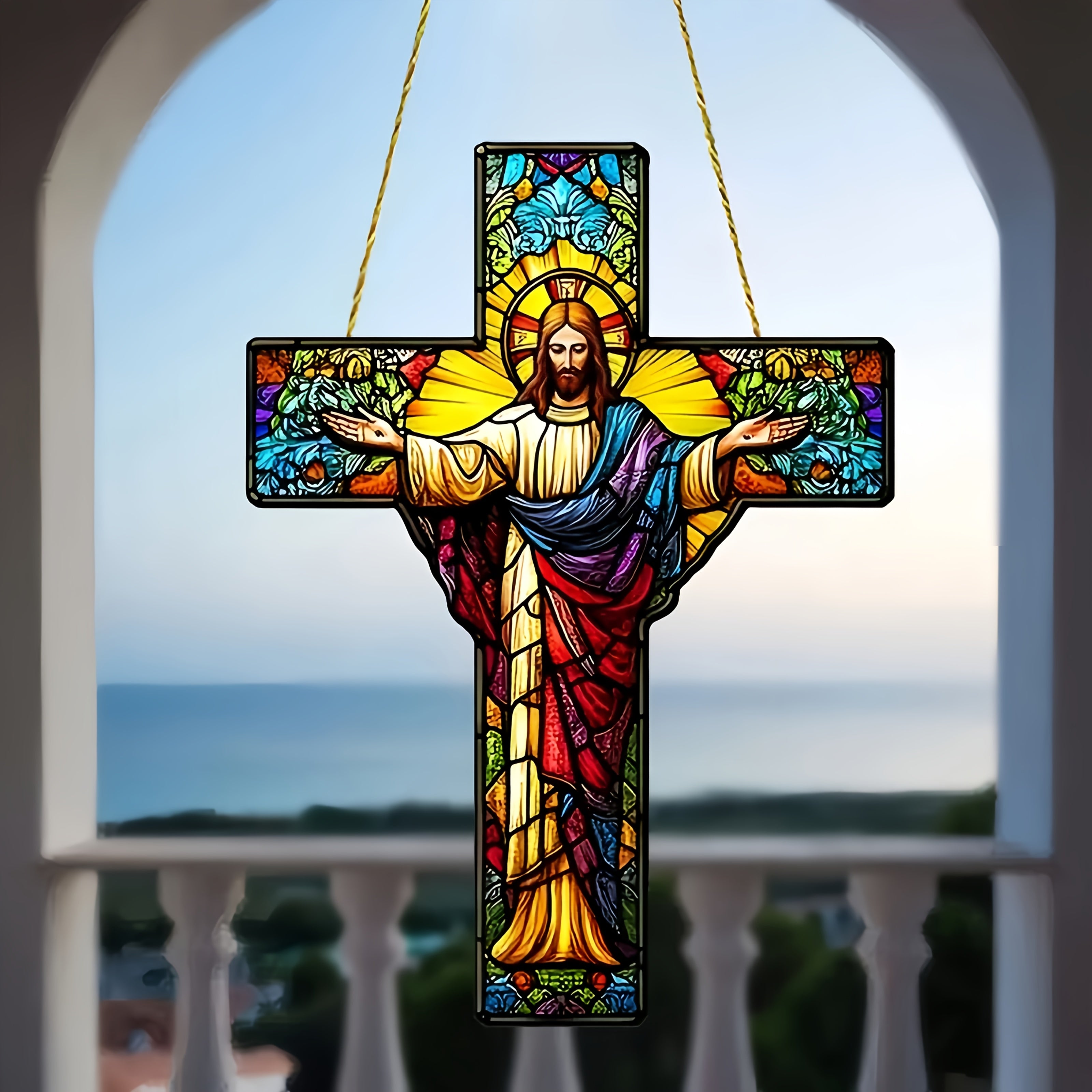 2D Flat, 2D Flat Acrylic "Cross" Hanging Ornament - Sun Catcher for Christmas and Easter