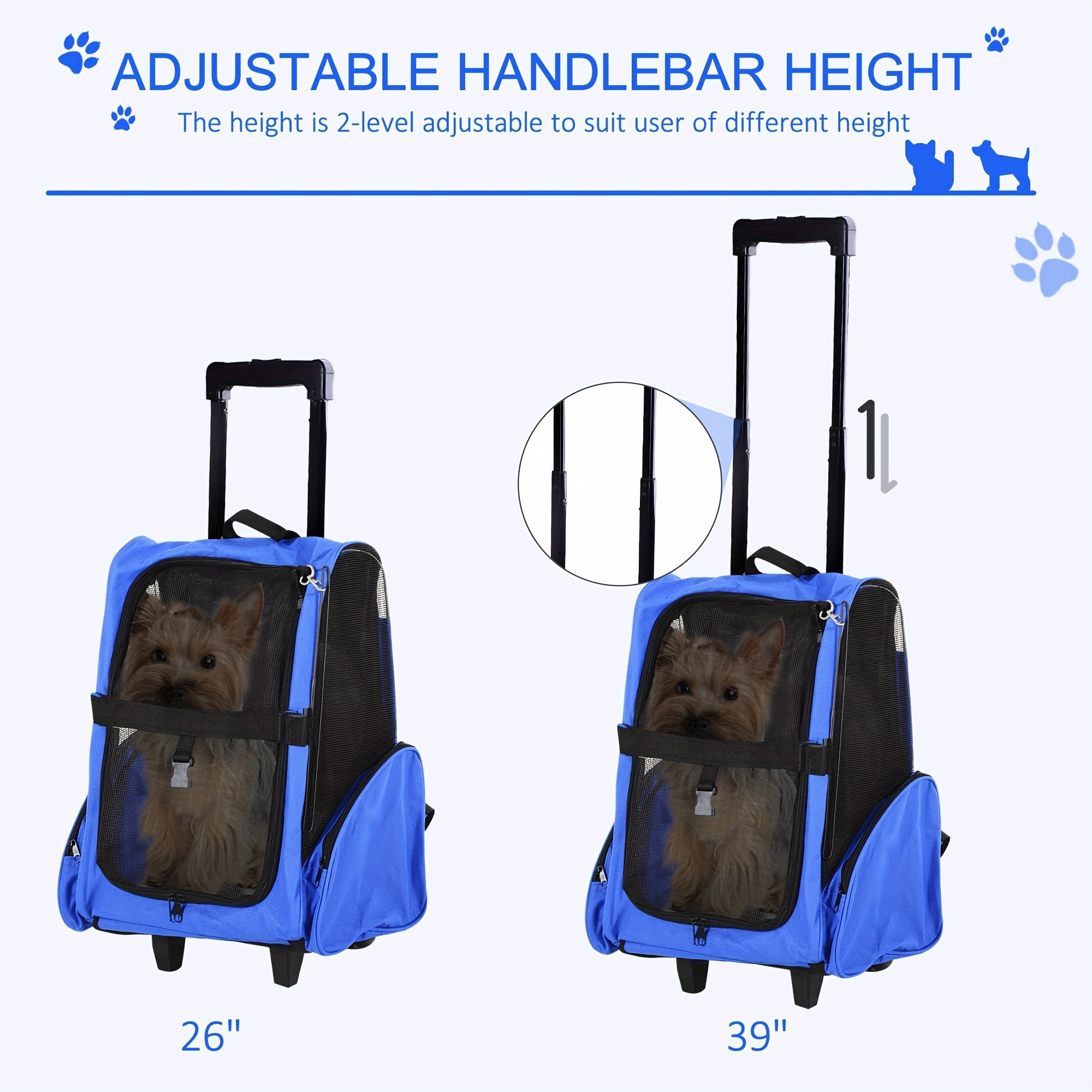 Versatile Blue Pet Carrier Backpack with Rolling Wheels | Removable Stand for Cats & Dogs, Cat Backpack Carrier