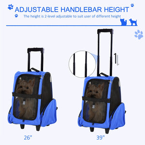 Versatile Blue Pet Carrier Backpack with Rolling Wheels | Removable Stand for Cats & Dogs, Cat Backpack Carrier