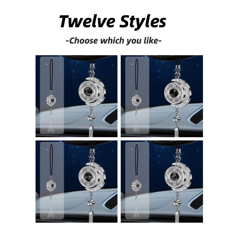 Elegant Crescent Moon Car Charm - Zodiac Series, Metal with Tassel & Bead Accents