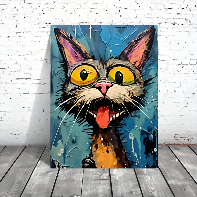 1pc Unframed Painting, Whimsical Cat Art Canvas Painting, Poster, Unique Creative Wall Art Decoration