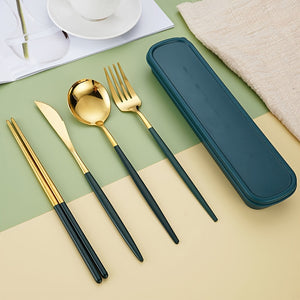 4pcs Stainless Steel Cutlery Set with Portable Cutlery Box