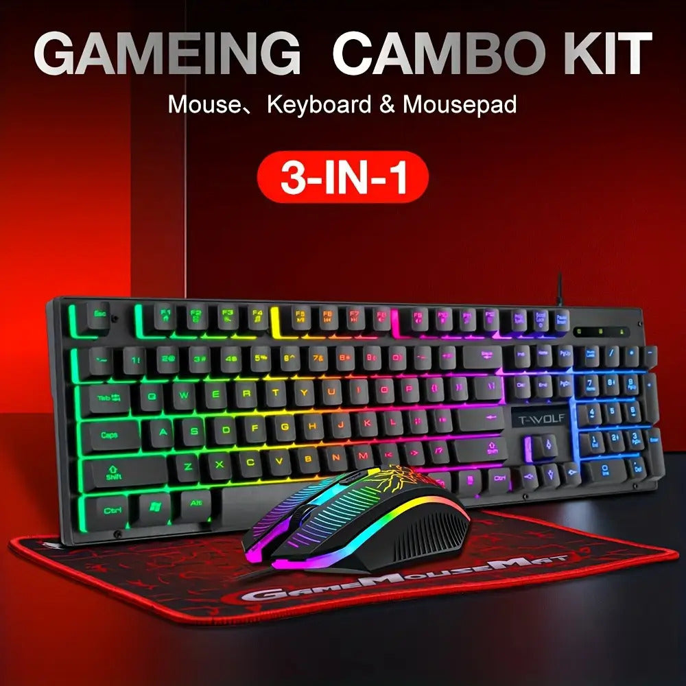 Comfortable Gaming Keyboard and Mouse Set with 3-in-1 Mouse Pad