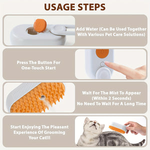 3-in-1 Rechargeable Cat & Dog Hair Removal Steam Comb with Bristles & Steam Technology