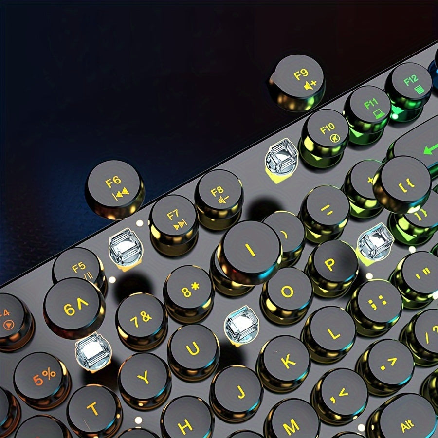 Hot Mechanical Keyboard - Wired Retro Round Key Keyboard External Keyboard And Mouse Office USB Keyboard