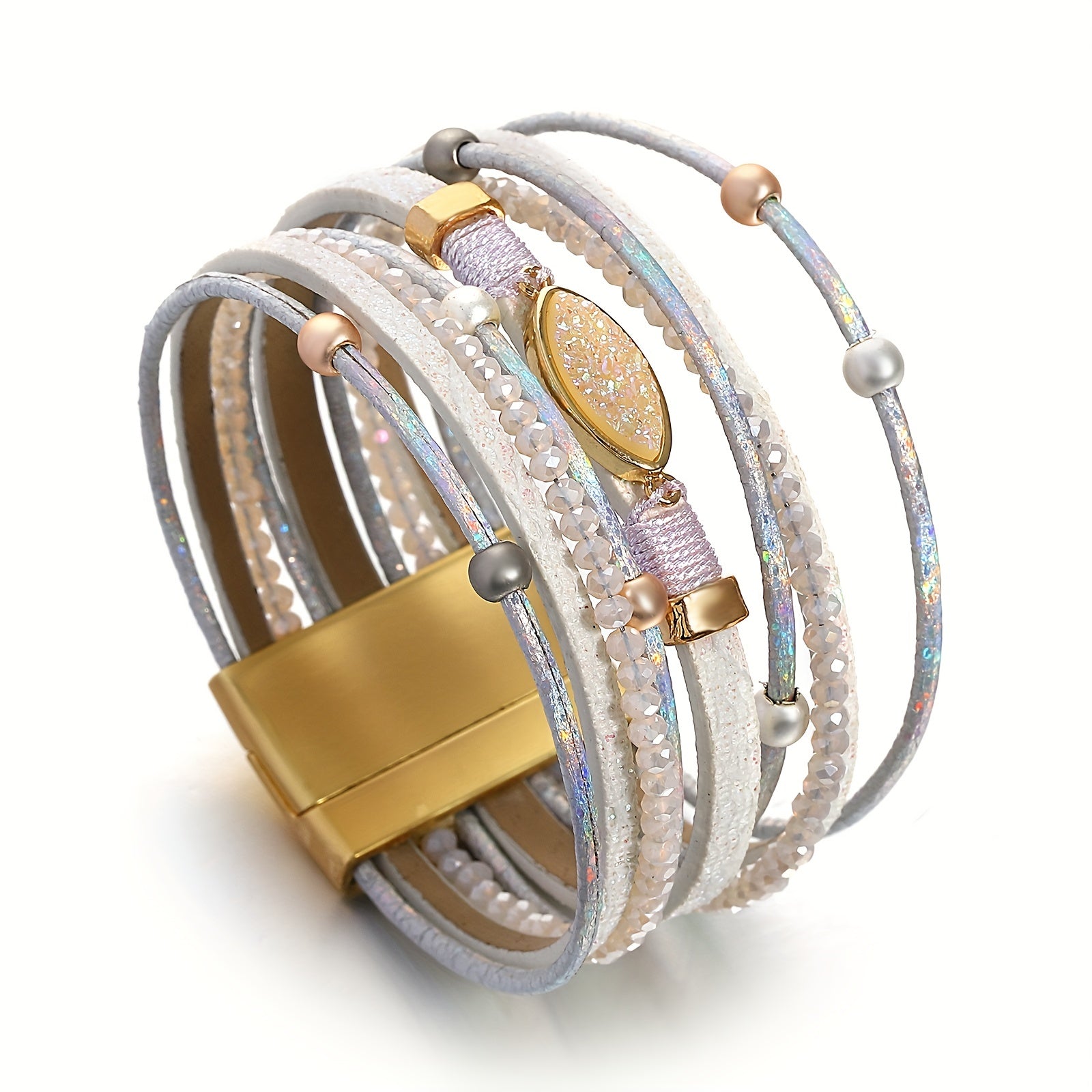 1pc Boho Resin Stone & Synthetic Leather Multilayer Wrap Bracelet for Women