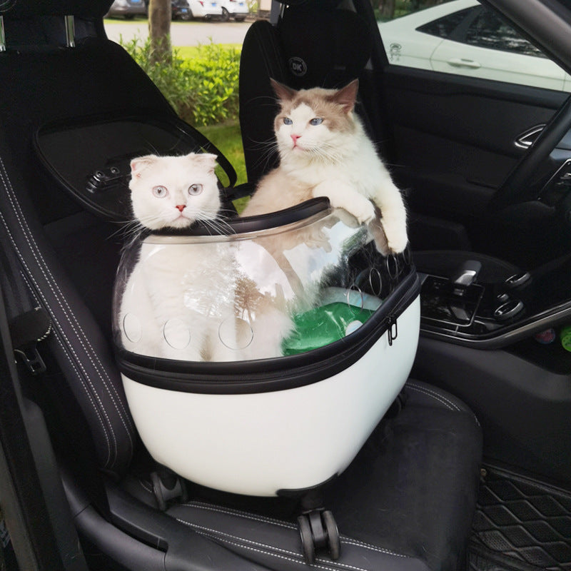 Large Capacity Cat Carrier with Rolling Wheels - Portable Pet Stroller for Outdoor Adventures