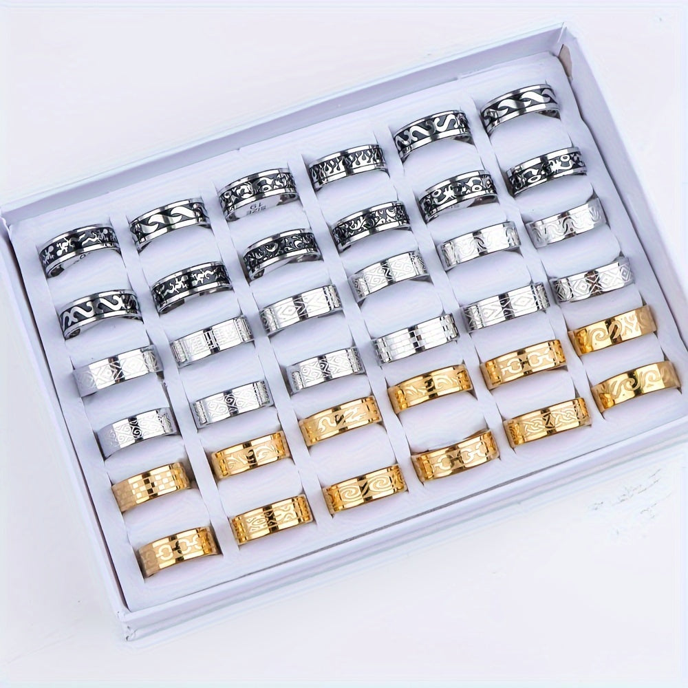 10pcs/Lot - Fashion Retro Three Color Oil Dripping - Stainless Steel Rings for Men Women