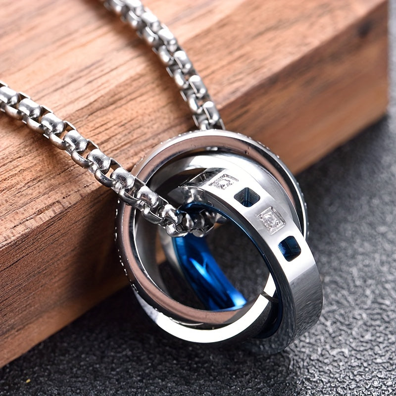 Alpaca 3-Ring Stainless Steel Pendant Necklace for Men
