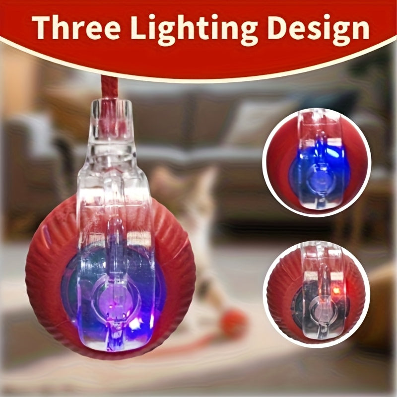 A Red Interactive Spherical Pet Toy with a Tail And Vibration/Lighting Features for Cats